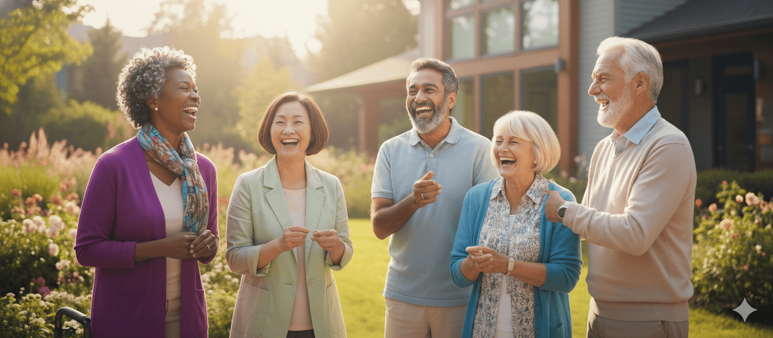 Happy seniors enjoying community living