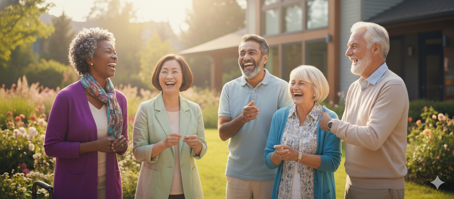 Happy seniors enjoying community living